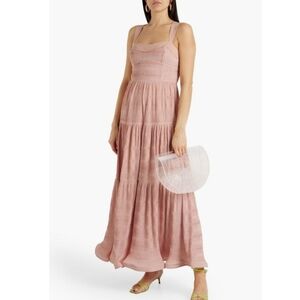 Jonathan Simkhai Celleste Plisse Tiered Dress Porcelain Pink Maxi Size 4